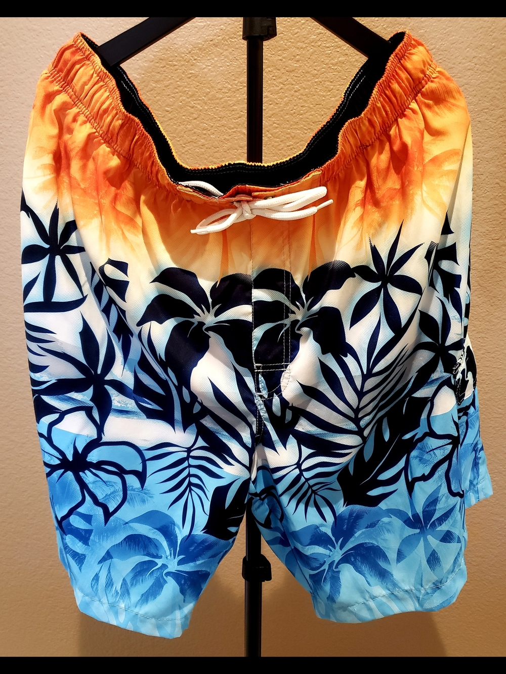 Men's Gradient Orange & Blue Tropical Swim Trunks